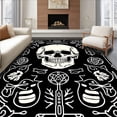 thumbnail image 1 of ODIKA 3'x5' Machine Washable Non-Slip Area Rug, Macabre Cranium Canvas Yarn Project High Traffic Rug with Pad, Black, 735101, 1 of 8