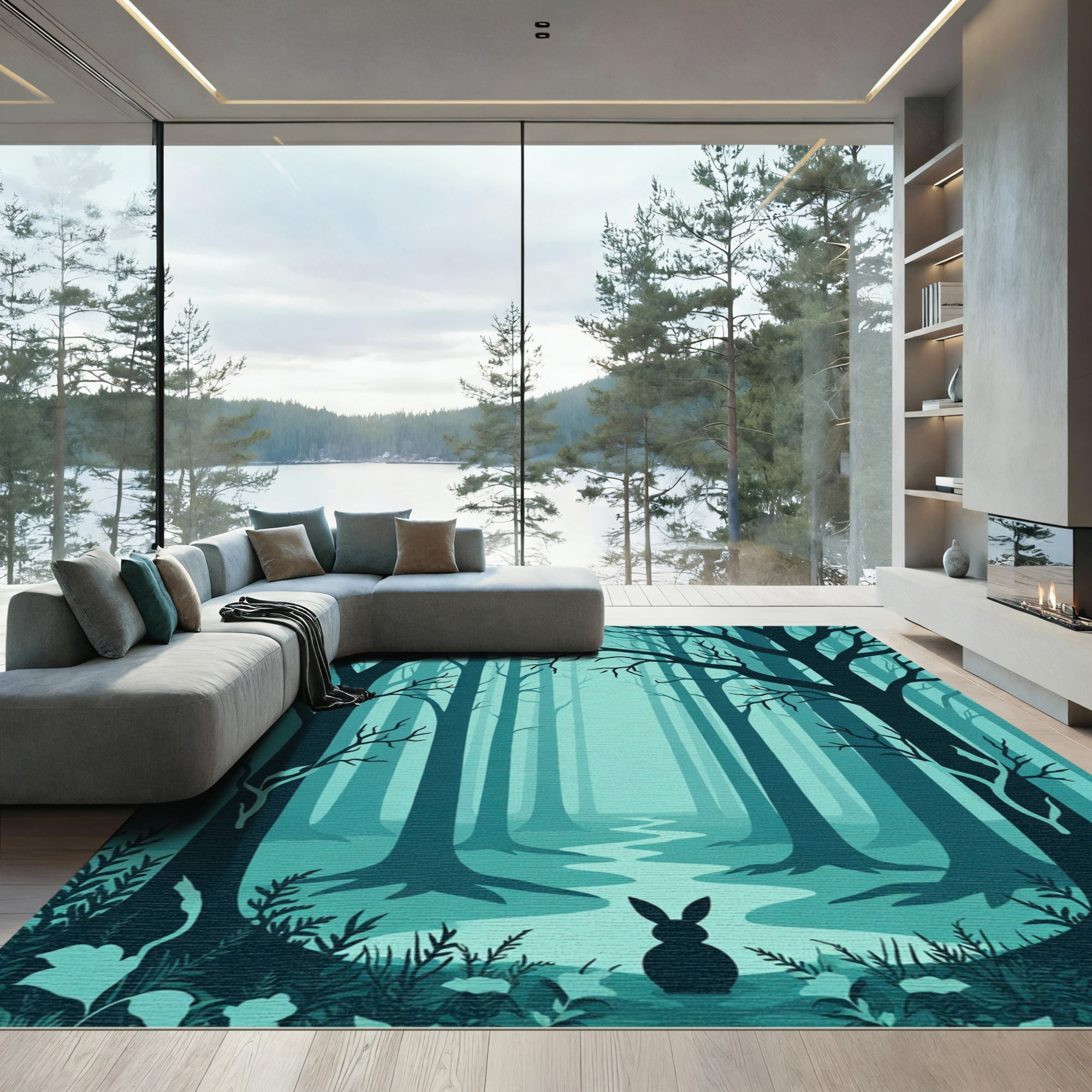 ODIKA 3x5 Machine Washable Non-Slip Area Rug, Magical Bunny Haven Amid ...