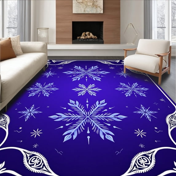 ODIKA 3'x5' Machine Washable Non-Slip Area Rug, Magical Snowy Night Enchanted Wonderland Accent High Traffic Rug with Pad, Blue, 623170