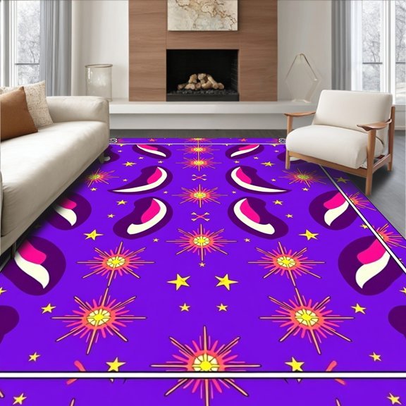 ODIKA 3x5 Machine Washable Non-Slip Area Rug, Magical Unicorn Horn High Traffic Rug, Purple, 396616