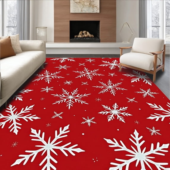 ODIKA 3'x5' Machine Washable Non-Slip Area Rug, Magical Yuletide Swirl Crystal Flake Accent High Traffic Rug with Pad, Red, 611540