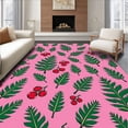 thumbnail image 1 of ODIKA 3'x5' Machine Washable Non-Slip Area Rug, Merry Evergreen Foliage Featuring Joyful and Berry Details High Traffic Rug with Pad, Pink, 653638, 1 of 8