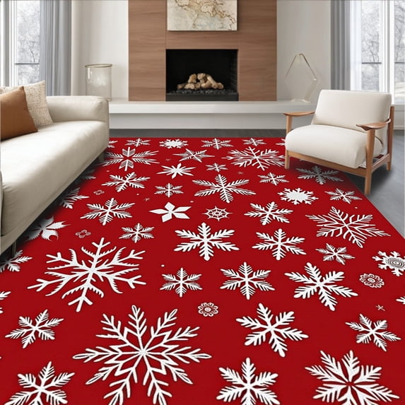 ODIKA 3'x5' Machine Washable Non-Slip Area Rug, Merry Frosty Glimmer Sparkle Season Charm Ground Enhancement High Traffic Rug, Red, 623135