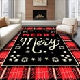 thumbnail image 1 of ODIKA 3'x5' Machine Washable Non-Slip Area Rug, Merry Typography with Interlocking Plaid and Starburst Arrangement High Traffic Rug, Black, 651628, 1 of 7