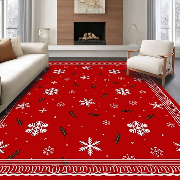 ODIKA 3'x5' Machine Washable Non-Slip Area Rug, Merry Wonderland Hearth Treasure Adorned By Twinkling Jewels High Traffic Rug, Red, 733025
