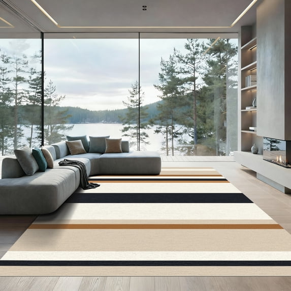 ODIKA 3'x5' Machine Washable Non-Slip Area Rug, Minimalist Beige High Traffic Rug, Beige, 1083769