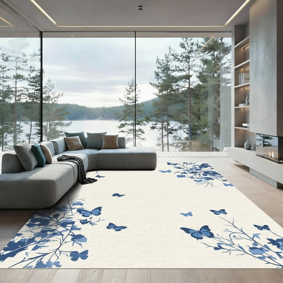 ODIKA 3'x5' Machine Washable Non-Slip Area Rug, Minimalist Blue High Traffic Rug, Blue, 1036633