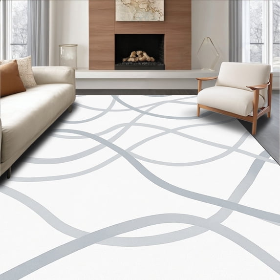 ODIKA 3'x5' Machine Washable Non-Slip Area Rug, Minimalist Interlocking Waveforms with Gradient Transitions High Traffic Rug with Pad, Gray, 573292