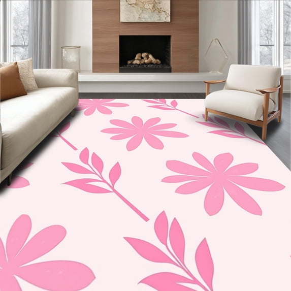ODIKA 3'x5' Machine Washable Non-Slip Area Rug, Modern Abstract Floral High Traffic Rug, Pink, 376756