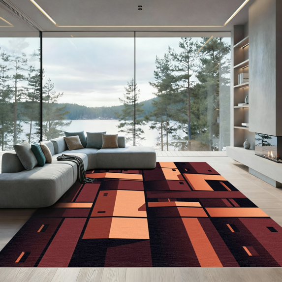 ODIKA 3'x5' Machine Washable Non-Slip Area Rug, Modern Burgundy High Traffic Rug, Brown, 1279358