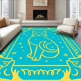 thumbnail image 1 of ODIKA 3'x5' Machine Washable Non-Slip Area Rug, Modern Cat Outline with Abstract Leaf Motifs and Delicate Festive Baubles High Traffic Rug with Pad, Blue, 632656, 1 of 8