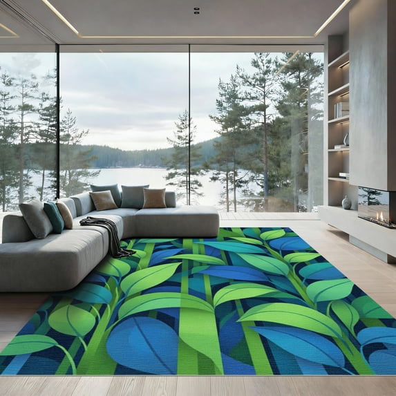 ODIKA 3'x5' Machine Washable Non-Slip Area Rug, Modern Green High Traffic Rug, Green, 1078704