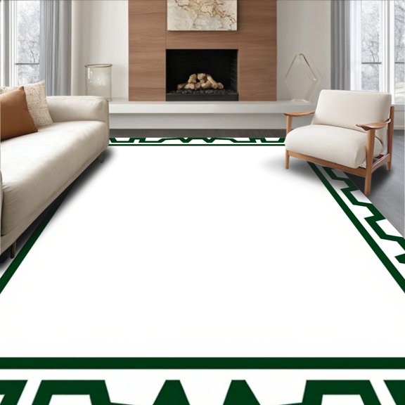 ODIKA 3x5 Machine Washable Non-Slip Area Rug, Modern Interlocking Border with Minimalist Fretwork Motif High Traffic Rug, Green, 593368