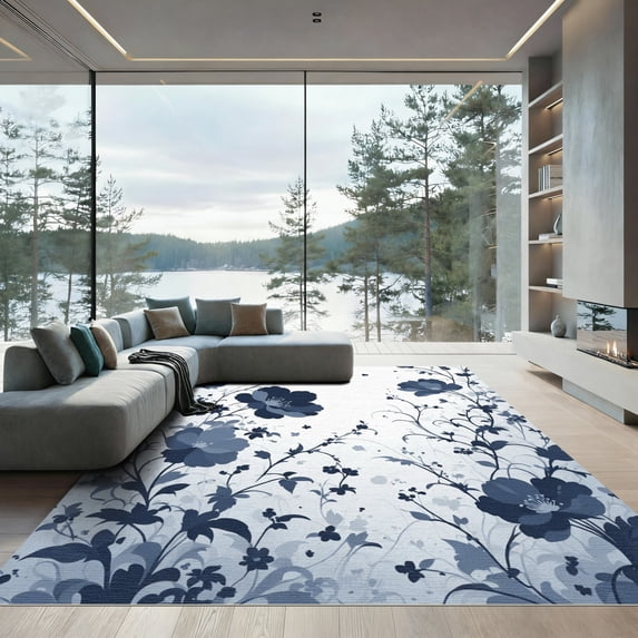 ODIKA 3'x5' Machine Washable Non-Slip Area Rug, Modern Navy Blue High Traffic Rug, Blue, 1080347