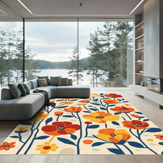 ODIKA 3'x5' Machine Washable Non-Slip Area Rug, Modern Orange High Traffic Rug, Orange, 1052250