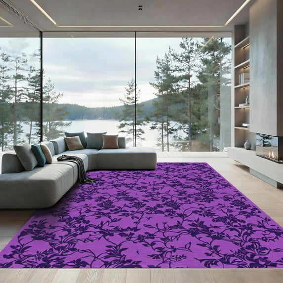 ODIKA 3'x5' Machine Washable Non-Slip Area Rug, Modern Purple High Traffic Rug with Pad, Purple, 1053535