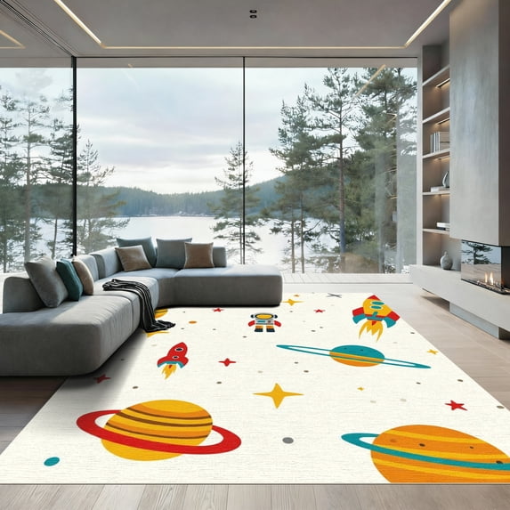 ODIKA 3'x5' Machine Washable Non-Slip Area Rug, Modern White High Traffic Rug, White, 1055890