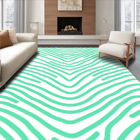 ODIKA 3'x5' Machine Washable Non-Slip Area Rug, Modern Zigzag Minimalist Contemporary Stylish Wave High Traffic Rug, Green, 453919