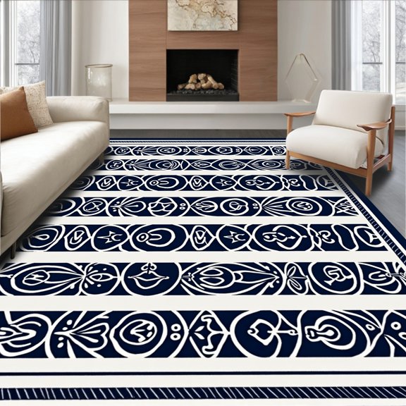ODIKA 3x5 Machine Washable Non-Slip Area Rug, Nautical Anchor Compass Rose Waterproof Reversible High Traffic Rug, Blue, 701241