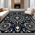 thumbnail image 1 of ODIKA 3'x5' Machine Washable Non-Slip Area Rug, Nautical Compass Rose Interlocking Seashell with Anchor Details High Traffic Rug with Pad, Black, 715698, 1 of 8