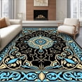 thumbnail image 1 of ODIKA 3'x5' Machine Washable Non-Slip Area Rug, Nautical Shell Scroll with Interlocking Wave and Coral Detailing High Traffic Rug with Pad, Black, 550245, 1 of 8