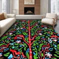 thumbnail image 1 of ODIKA 3'x5' Machine Washable Non-Slip Area Rug, Nordic Inspired Holiday Sloth Motif with Winter Forest Accents High Traffic Rug with Pad, Black, 742842, 1 of 8