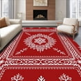 thumbnail image 1 of ODIKA 3'x5' Machine Washable Non-Slip Area Rug, Nordic Interlocking Snowflake Medallion Festive High Traffic Rug with Pad, Red, 506138, 1 of 8
