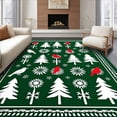 thumbnail image 1 of ODIKA 3'x5' Machine Washable Non-Slip Area Rug, Nordic Pine Forest with Cardinal and Winter Starburst Design High Traffic Rug, Green, 651486, 1 of 7