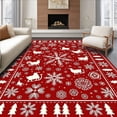 thumbnail image 1 of ODIKA 3'x5' Machine Washable Non-Slip Area Rug, Nordic Sleigh Ride Featuring Interlocking Snowflakes and Merry Trees High Traffic Rug, Red, 746432, 1 of 7