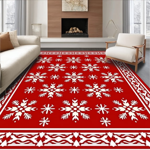 ODIKA 3'x5' Machine Washable Non-Slip Area Rug, Nordic Hearth Seasonal Decoration High Traffic Rug, Red, 507717