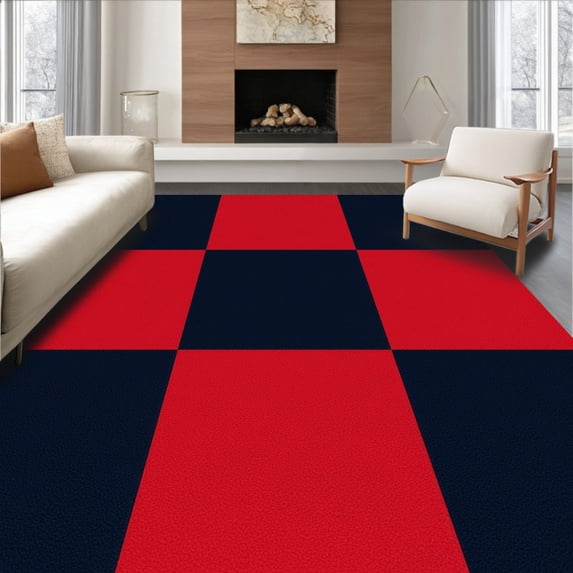 ODIKA 3'x5' Machine Washable Non-Slip Area Rug, Nordic Winter Festive Scandinavian Hygge Hearth High Traffic Rug with Pad, Red, 508103