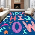 thumbnail image 1 of ODIKA 3'x5' Machine Washable Non-Slip Area Rug, Ocean Themed ABC Educational featuring Sea Life Letter Graphics High Traffic Rug with Pad, Blue, 687691, 1 of 8