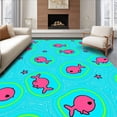 thumbnail image 1 of ODIKA 3'x5' Machine Washable Non-Slip Area Rug, Ocean Wave Surface with Friendly Sea Creature Characters High Traffic Rug with Pad, Blue, 725751, 1 of 8