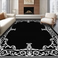 thumbnail image 1 of ODIKA 3'x5' Machine Washable Non-Slip Area Rug, Ornate Baroque Inspired Scrollwork with Symmetrical Filigree High Traffic Rug with Pad, Black, 337414, 1 of 8