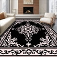 thumbnail image 1 of ODIKA 3'x5' Machine Washable Non-Slip Area Rug, Ornate Damask Scrolls Featuring Muted Multi Tone Palette High Traffic Rug with Pad, Black, 444398, 1 of 8
