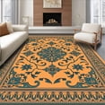 thumbnail image 1 of ODIKA 3'x5' Machine Washable Non-Slip Area Rug, Ornate Floral Medallion With Warm Amber and Slate Highlights High Traffic Rug, Orange, 470254, 1 of 7