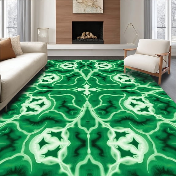 ODIKA 3'x5' Machine Washable Non-Slip Area Rug, Phantom Spectral Mist Ethereal Fog Apparition Ghoulish Wisp High Traffic Rug with Pad, Green, 729747