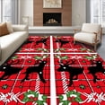 thumbnail image 1 of ODIKA 3'x5' Machine Washable Non-Slip Area Rug, Plaid Inspired Christmas Stag Decorative Floor Accent High Traffic Rug with Pad, Red, 639019, 1 of 8
