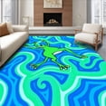 thumbnail image 1 of ODIKA 3x5 Machine Washable Non-Slip Area Rug, Playful Amphibian Illustration with Splashing Water Motif High Traffic Rug with Pad, Blue, 725937, 1 of 8