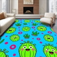 thumbnail image 1 of ODIKA 3'x5' Machine Washable Non-Slip Area Rug, Playful Cactus Illustration with Smiling Succulents and Whimsical Dots High Traffic Rug with Pad, Blue, 721942, 1 of 8