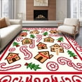 thumbnail image 1 of ODIKA 3'x5' Machine Washable Non-Slip Area Rug, Playful Gingerbread Village Scene with Peppermint Swirl Borders High Traffic Rug, Brown, 621767, 1 of 7