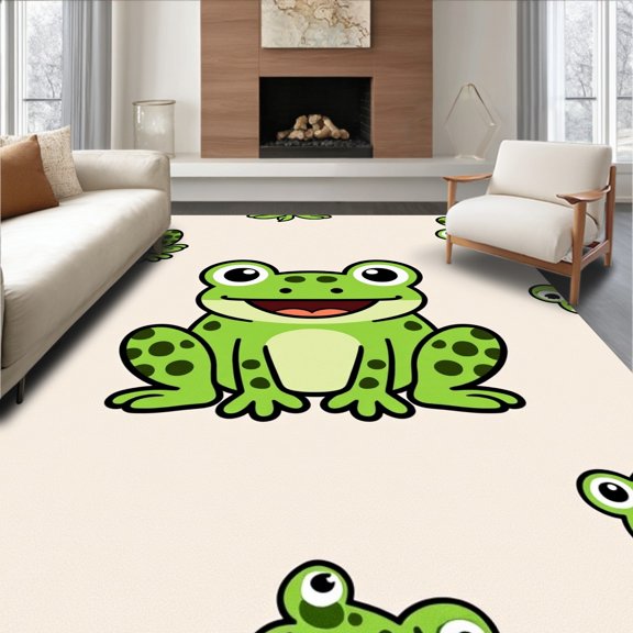 ODIKA 3x5 Machine Washable Non-Slip Area Rug, Playful Toad Crochet Canvas Creation Framework High Traffic Rug, Green, 727365