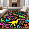 thumbnail image 1 of ODIKA 3'x5' Machine Washable Non-Slip Area Rug, Prehistoric Adventure Educational Alphabet Numbers Learning Playmat High Traffic Rug, Pink, 729146, 1 of 7