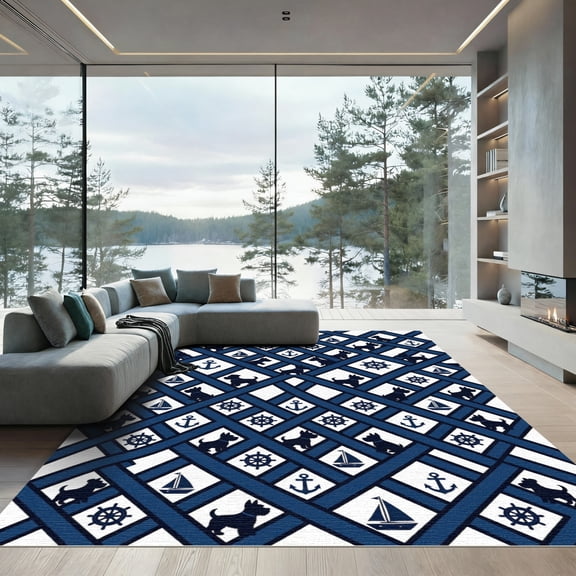 ODIKA 3x5 Machine Washable Non-Slip Area Rug, Preppy Navy Blue High Traffic Rug, Blue, 996272