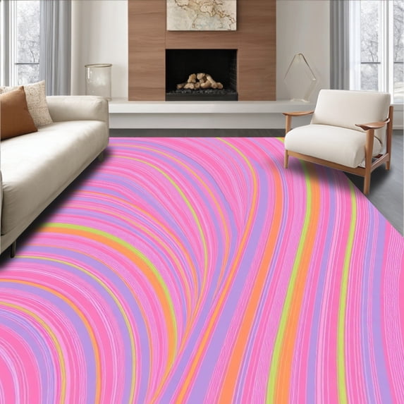 ODIKA 3'x5' Machine Washable Non-Slip Area Rug, Radiant Arc Symphony Enchanted Display High Traffic Rug, Pink, 702949