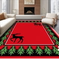 thumbnail image 1 of ODIKA 3'x5' Machine Washable Non-Slip Area Rug, Reindeer Floor with Pine Tree Forest Scene High Traffic Rug, Red, 507643, 1 of 7