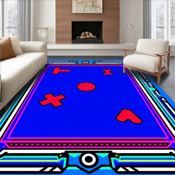 ODIKA 3x5 Machine Washable Non-Slip Area Rug, Retro Arcade Button Decorative Floor Covering High Traffic Rug, Blue, 459680