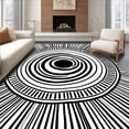 thumbnail image 1 of ODIKA 3'x5' Machine Washable Non-Slip Area Rug, Retro Groove Vinyl Spiral With Radiating Soundwave Motifs High Traffic Rug with Pad, Black, 447736, 1 of 8