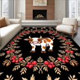 thumbnail image 1 of ODIKA 3'x5' Machine Washable Non-Slip Area Rug, Rustic Highland Cow Surrounded by Berry and Fern Swirls High Traffic Rug with Pad, Black, 745076, 1 of 8