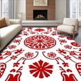 thumbnail image 1 of ODIKA 3'x5' Machine Washable Non-Slip Area Rug, Rustic Interlocking Snowflake Medallion with Festive Pom Detailing High Traffic Rug, Red, 731489, 1 of 7